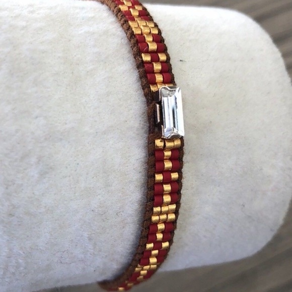 New Auth Chan Luu Red Gold Mix Seed Bead Pull Tie - Picture 4 of 4